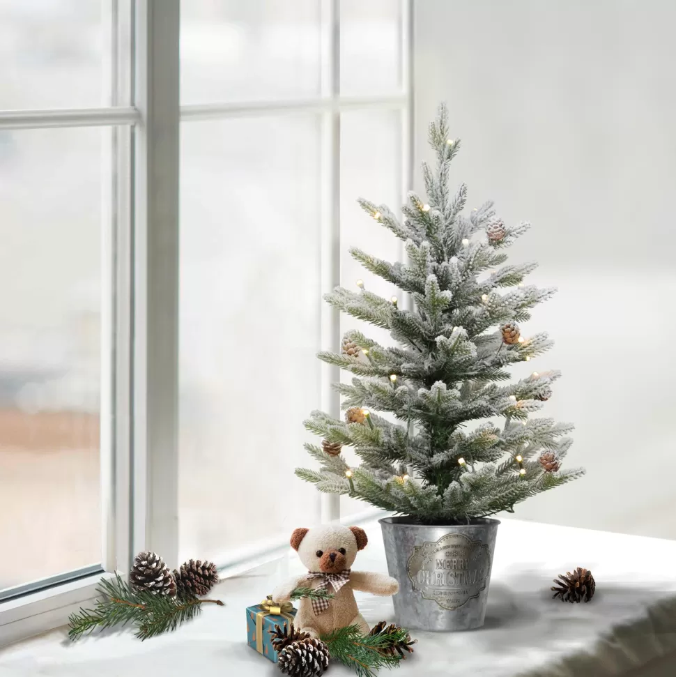Outlet The Holiday Aisle 2' H Green Most Realistic Artificial Pine Frosted Christmas Tree With 35 Led Lights And Pinecones