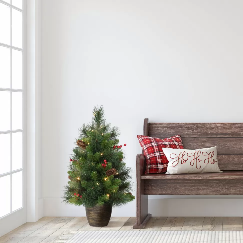 Shop The Holiday Aisle 2' H Green Pine Christmas Tree With 35 Led Lights And Pinecones