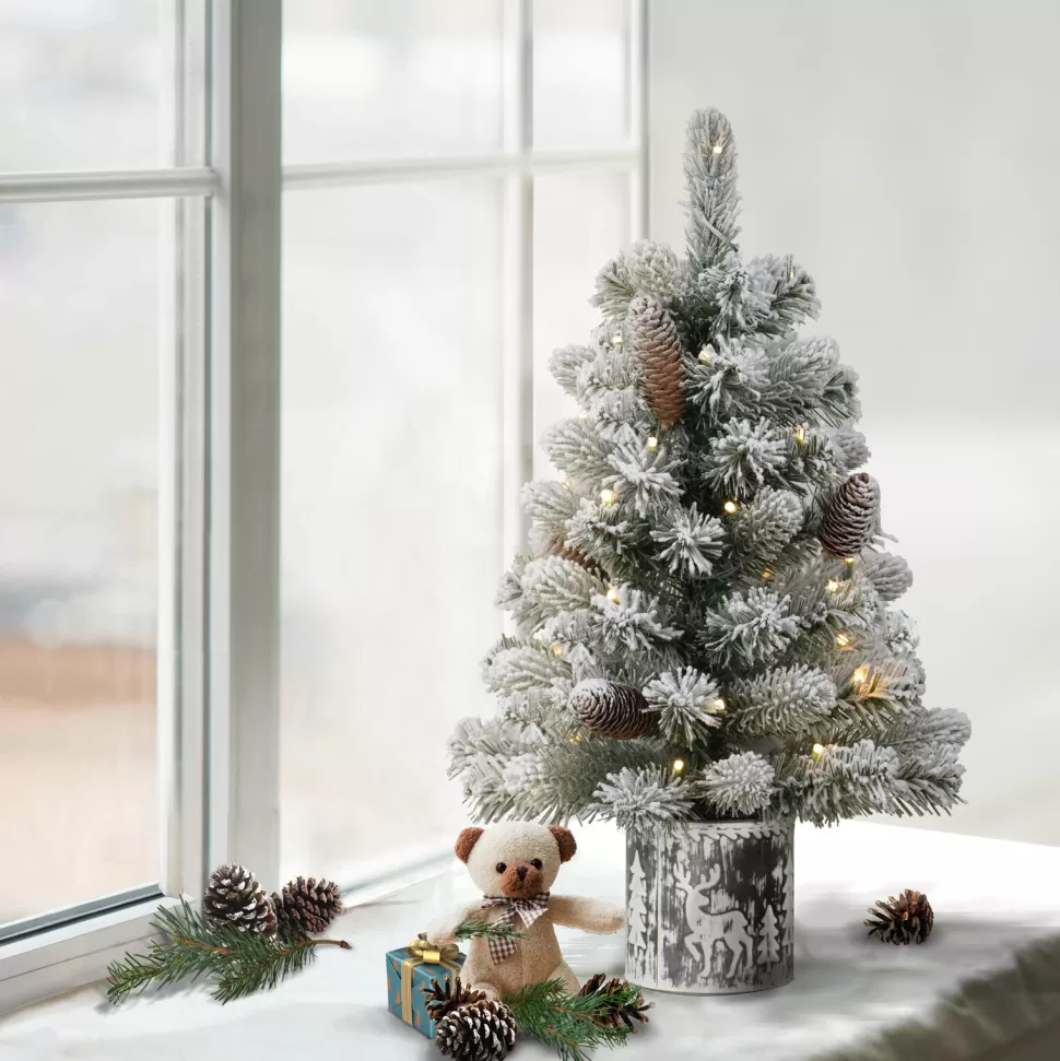New The Holiday Aisle 2' H Green Realistic Artificial Pine Frosted Christmas Tree With 35 Led Lights