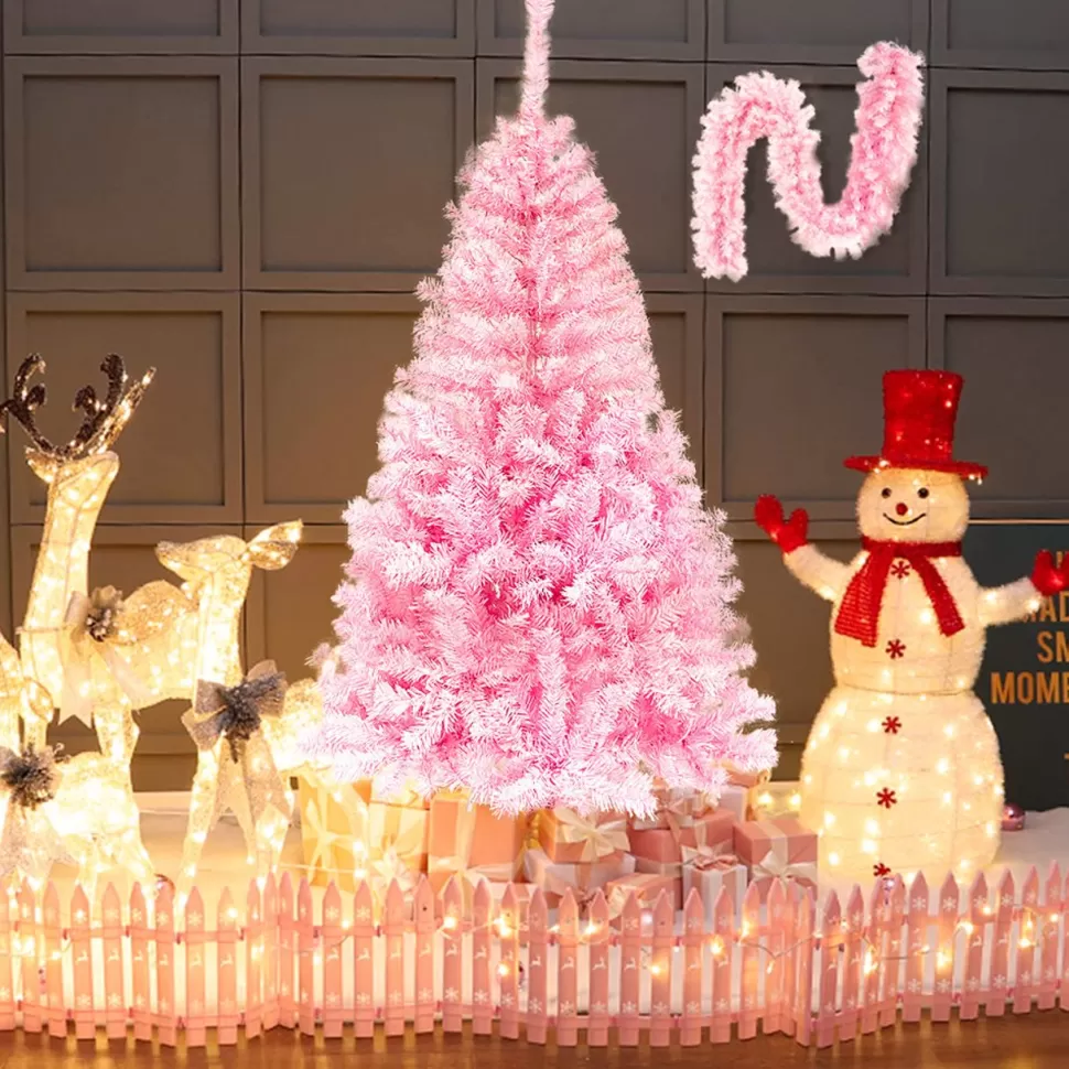 Cheap The Holiday Aisle 2Pcs Artificial Christmas Set With 5Ft Pink Christmas Tree & 6Ft Garland, Led Lights, Indoor/Outdoor