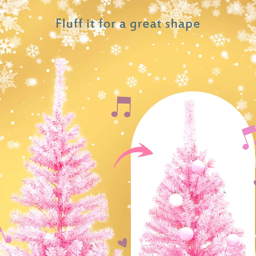 Cheap The Holiday Aisle 2Pcs Artificial Christmas Set With 5Ft Pink Christmas Tree & 6Ft Garland, Led Lights, Indoor/Outdoor