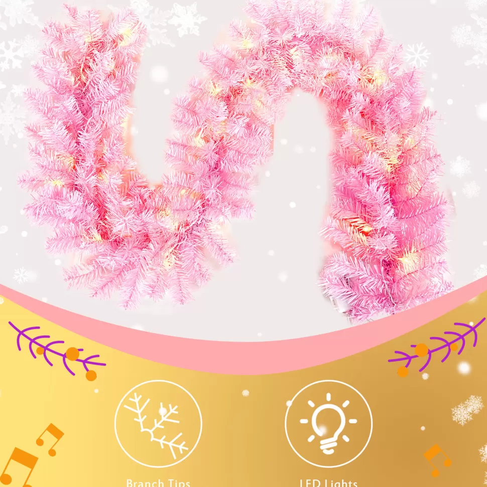 Cheap The Holiday Aisle 2Pcs Artificial Christmas Set With 5Ft Pink Christmas Tree & 6Ft Garland, Led Lights, Indoor/Outdoor