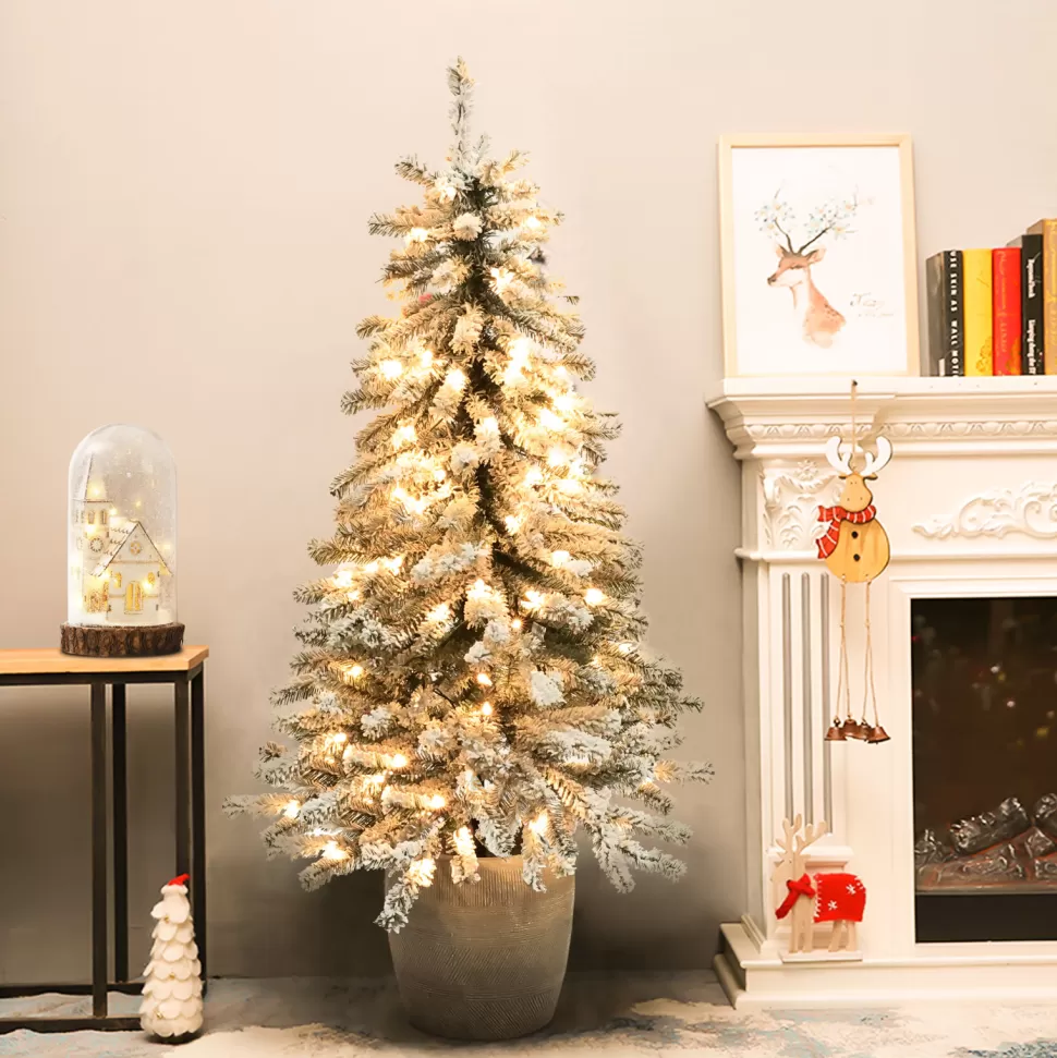 Cheap The Holiday Aisle 4'39" H White Artificial Fir Flocked/Frosted Christmas Tree With 100 Led Lights