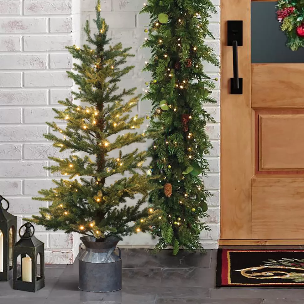 Best Sale Andover Mills 4'4" H Slender Green Realistic Artificial Fir Christmas Tree With 100 Led Lights
