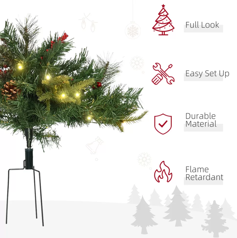 Cheap The Holiday Aisle 4'5" H Extra Full Green Realistic Pine Christmas Tree With 24 Led Lights And Pinecones