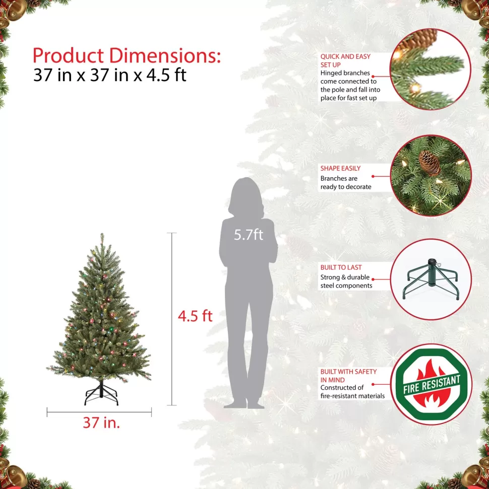 Sale The Holiday Aisle 4.5' H Green Realistic Artificial Fir Trees Christmas Tree With 250 Lights