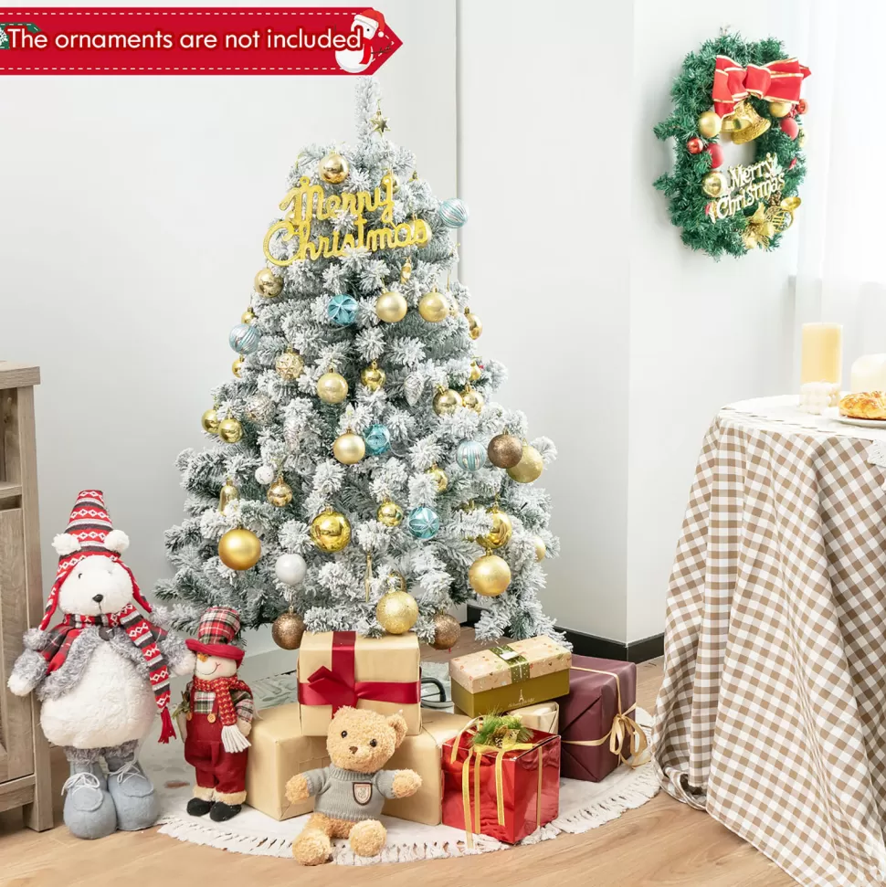 Best The Holiday Aisle 4.5' H Green/White Flocked Christmas Tree With 150 Led Lights