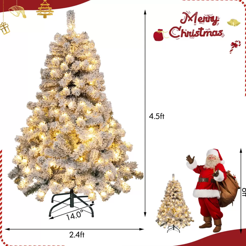 Best The Holiday Aisle 4.5' H Green/White Flocked Christmas Tree With 150 Led Lights