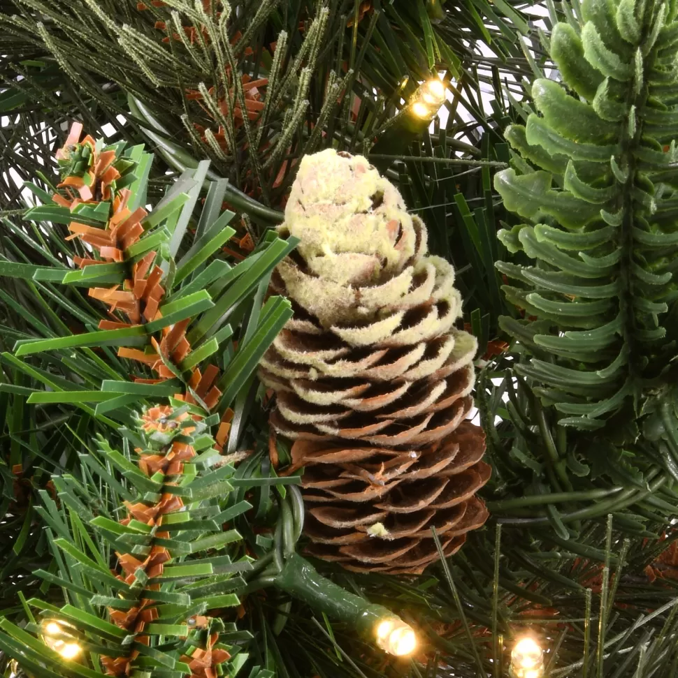 Shop The Holiday Aisle 4'6" H Slender Green Realistic Artificial Pine Christmas Tree With 100 Led Lights And Pinecones