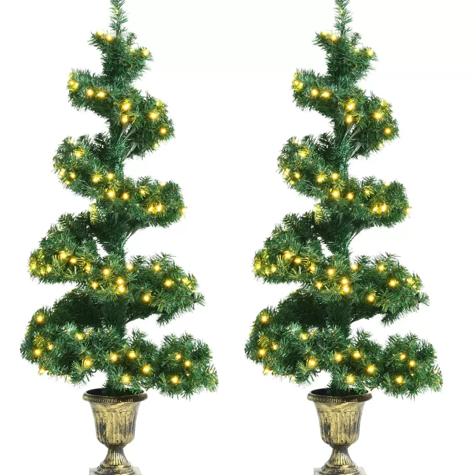 Best The Holiday Aisle 48'' H Spiral-Shaped Green Cashmere Christmas Tree With 300 Led Lights