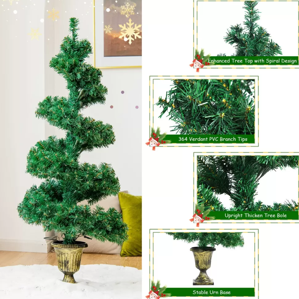 Best The Holiday Aisle 48'' H Spiral-Shaped Green Cashmere Christmas Tree With 300 Led Lights