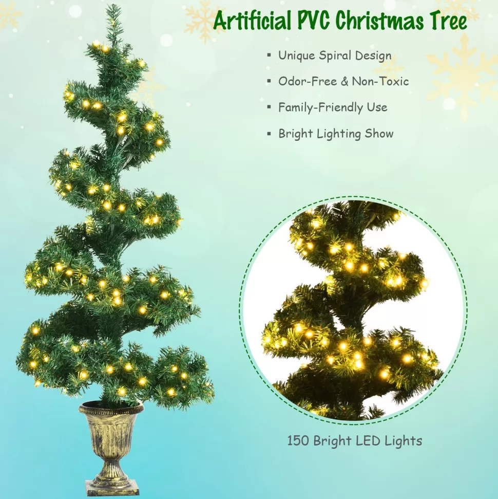 Best The Holiday Aisle 48'' H Spiral-Shaped Green Cashmere Christmas Tree With 300 Led Lights