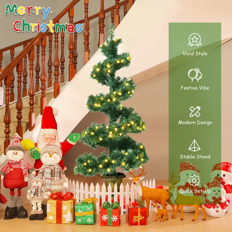 Best The Holiday Aisle 48'' H Spiral-Shaped Green Cashmere Christmas Tree With 300 Led Lights