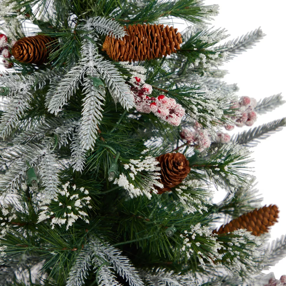 New The Holiday Aisle 4' H Green Fir Flocked/Frosted Christmas Tree With 105 Led Lights