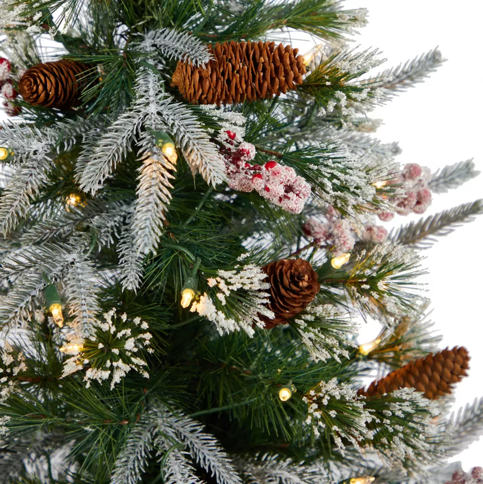 New The Holiday Aisle 4' H Green Fir Flocked/Frosted Christmas Tree With 105 Led Lights