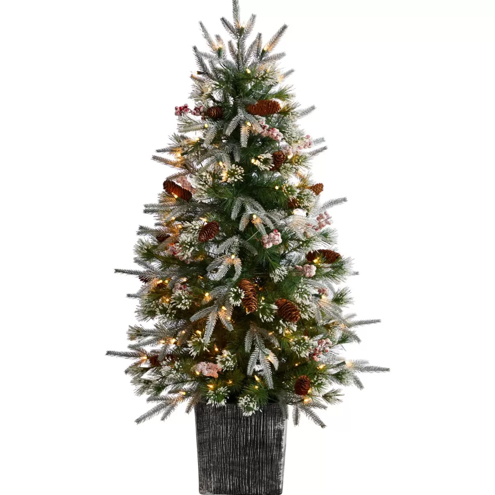 New The Holiday Aisle 4' H Green Fir Flocked/Frosted Christmas Tree With 105 Led Lights