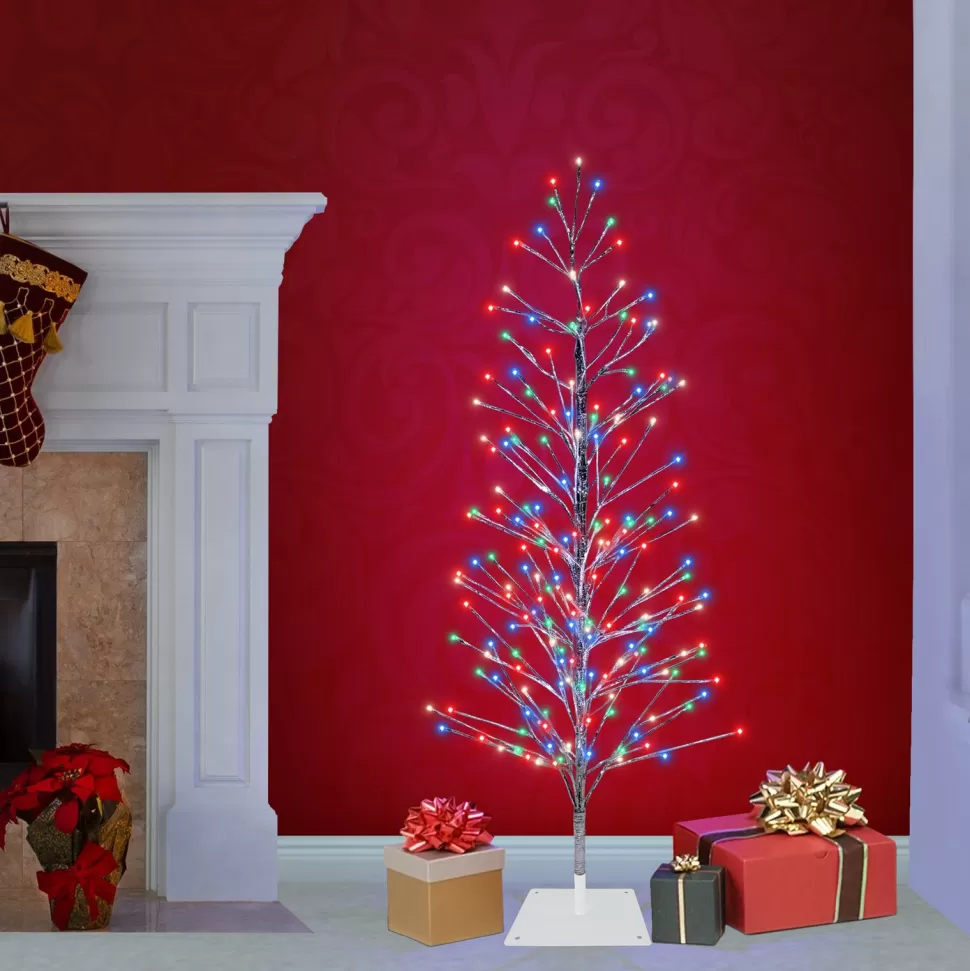 Best The Holiday Aisle 5' H Slender Silver Cedar Christmas Tree With 180 Led Lights
