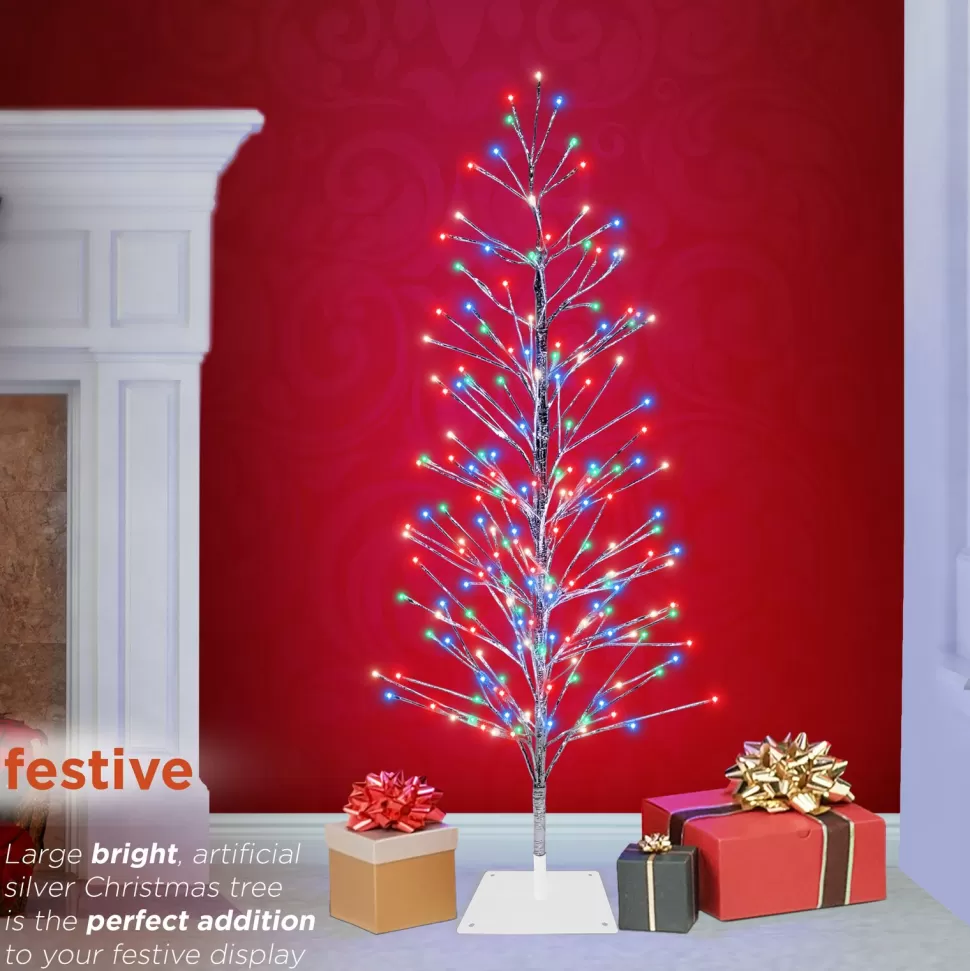Best The Holiday Aisle 5' H Slender Silver Cedar Christmas Tree With 180 Led Lights