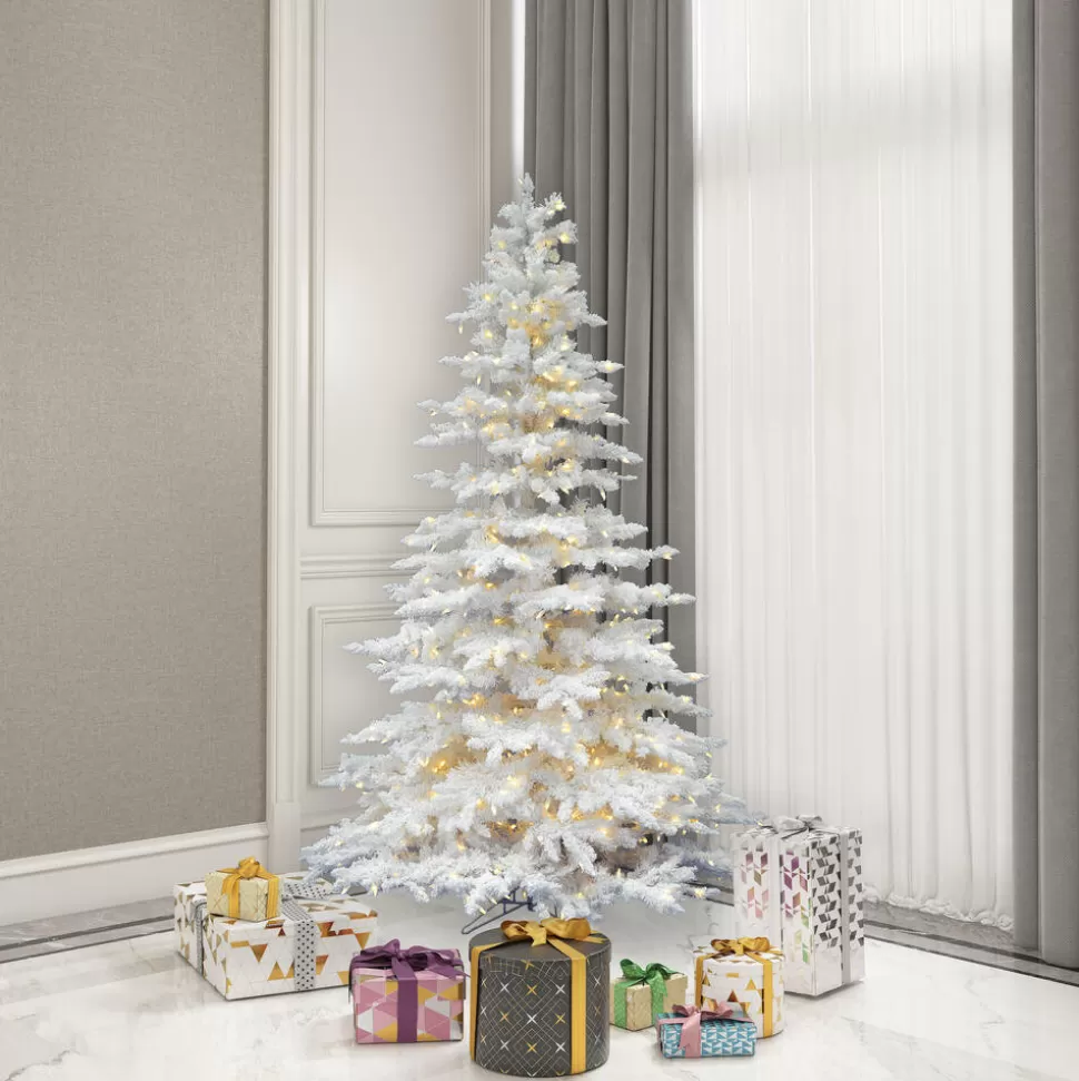 Shop Vickerman 6.5' Flocked White Spruce Full Artificial Christmas Tree With Led Clear Light