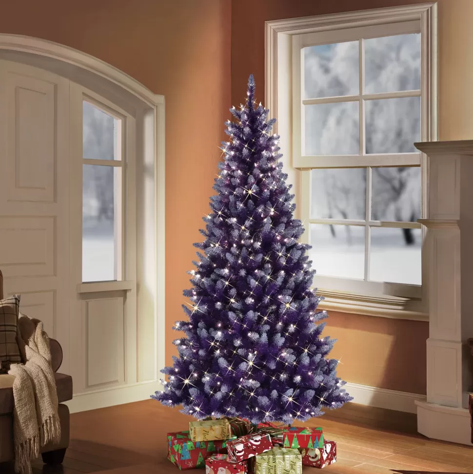Best The Holiday Aisle 6.5' H Full Purple Artificial Spruce Cashmere Christmas Tree With 300 Lights