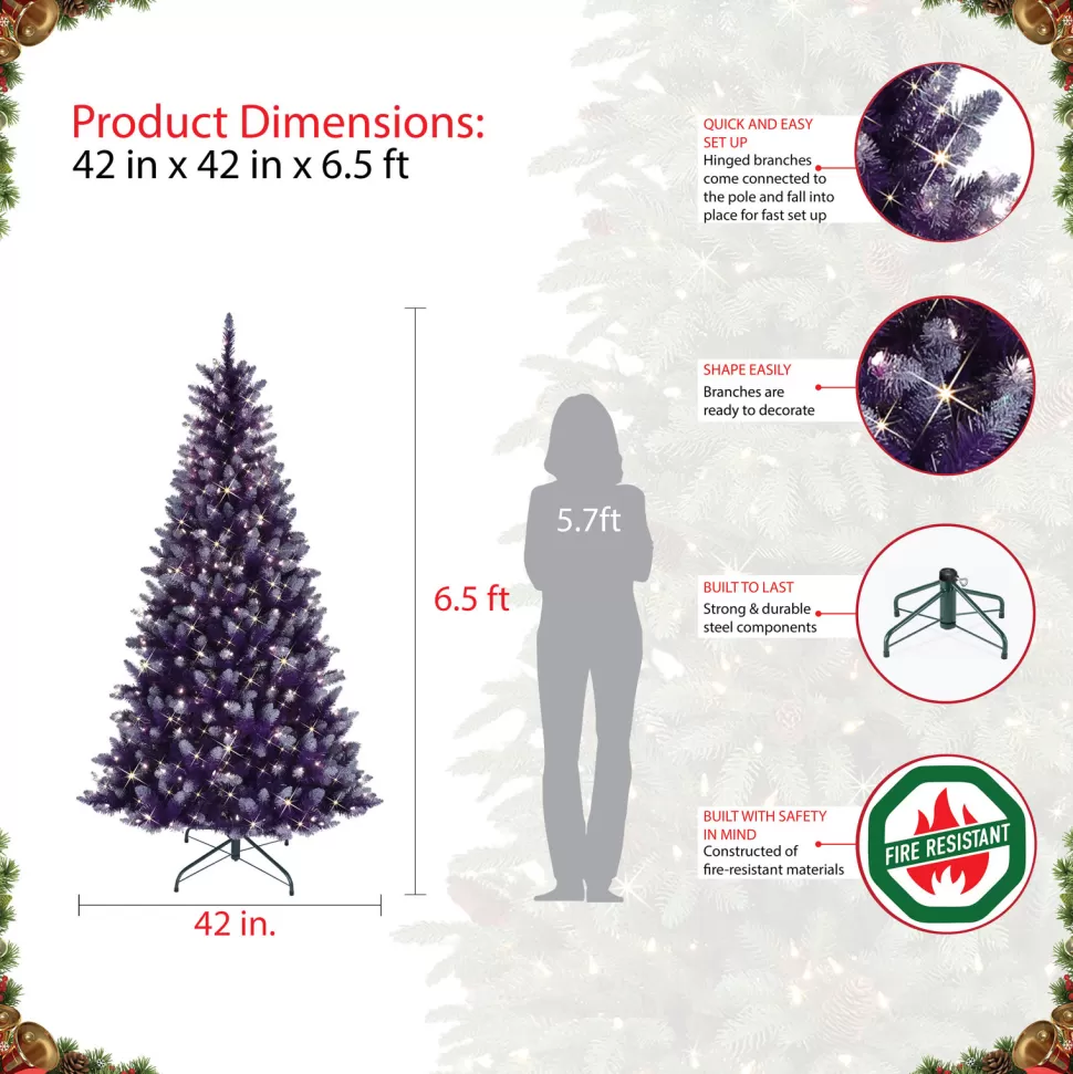 Best The Holiday Aisle 6.5' H Full Purple Artificial Spruce Cashmere Christmas Tree With 300 Lights