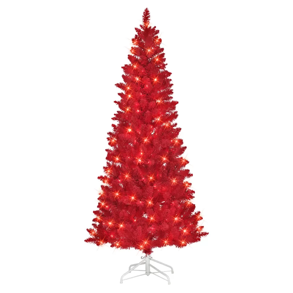 Online The Holiday Aisle 6'5" H Red Fir Flocked/Frosted Christmas Tree With 200 Lights