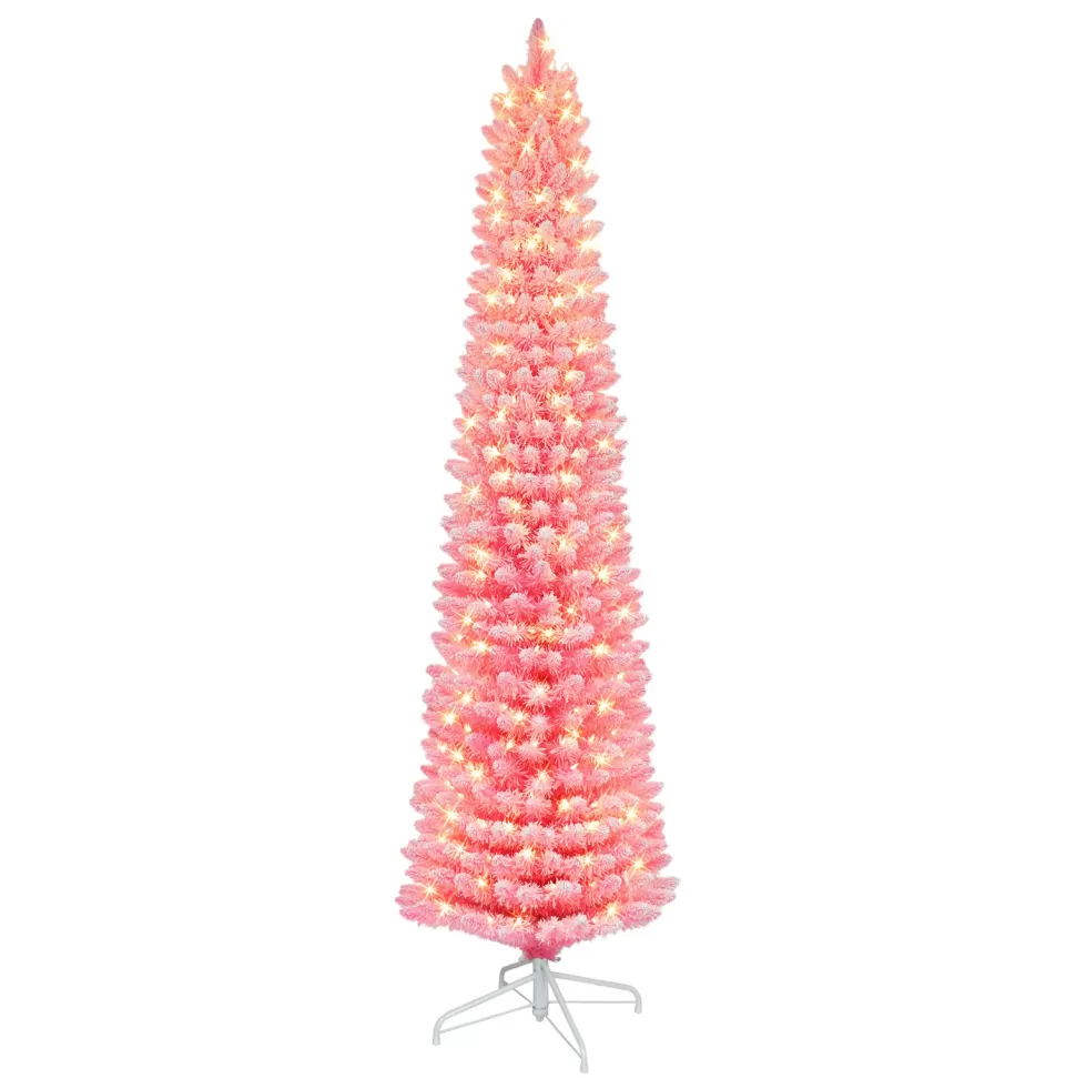 Cheap The Holiday Aisle 6'5" H Slender Pink Fir Flocked/Frosted Christmas Tree With 200 Lights