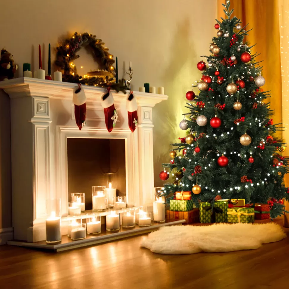 Cheap The Holiday Aisle 6Ft Artificial Green Christmas Tree With Pine Cone Red Fruit And Led String Lights