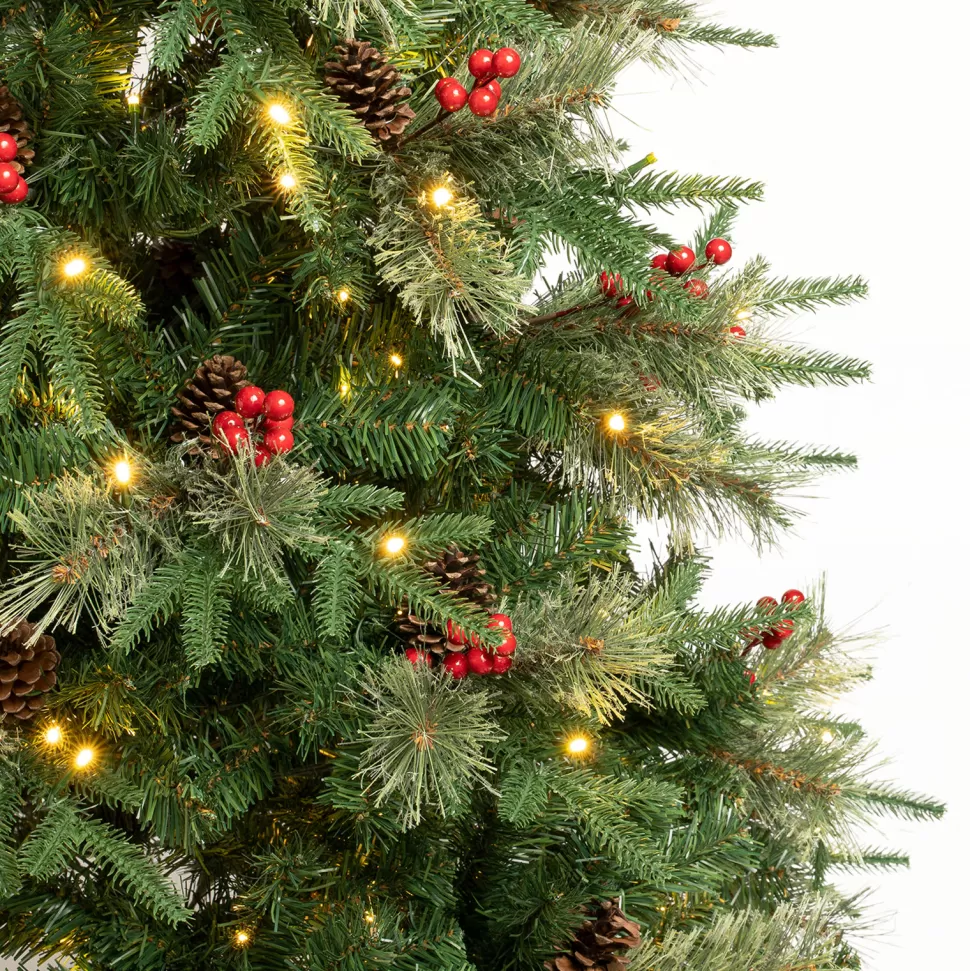 Sale The Holiday Aisle 72" H Regular Realistic Artificial Pvc And Pe Blend Pine Christmas Tree 200 Led Steady/Constant Lights And Berries