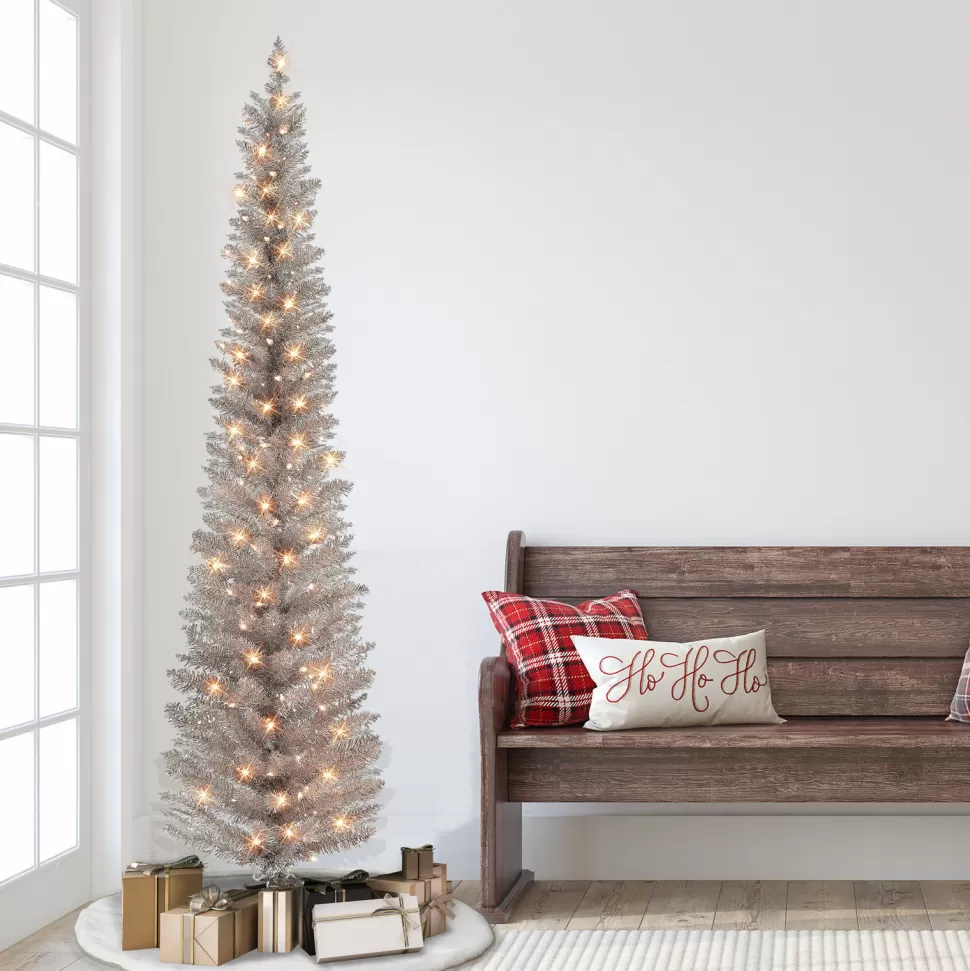 Store The Holiday Aisle 72" H Slender Rose Gold Fir Christmas Tree With 100 Lights