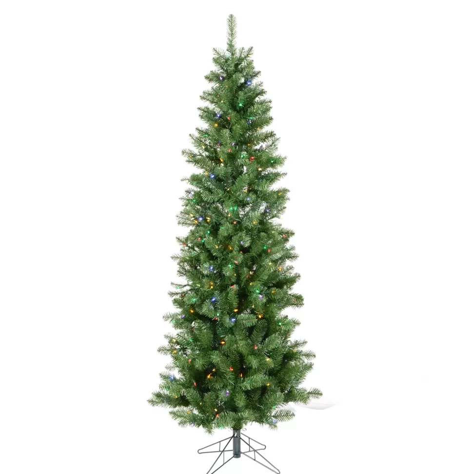 Shop The Holiday Aisle 7.5' Green Artificial Christmas Tree With Multi-Colored Led Lights With Stand