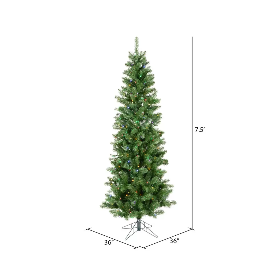 Shop The Holiday Aisle 7.5' Green Artificial Christmas Tree With Multi-Colored Led Lights With Stand