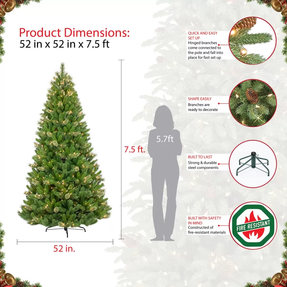 Cheap Puleo International 7.5' Green Pine Christmas Tree With 600 Warm White Lights
