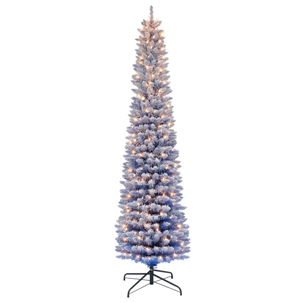 New The Holiday Aisle 7'5" H Slender Blue Fir Flocked/Frosted Christmas Tree With 300 Lights
