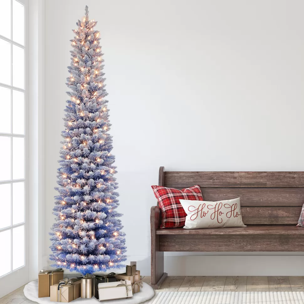 New The Holiday Aisle 7'5" H Slender Blue Fir Flocked/Frosted Christmas Tree With 300 Lights