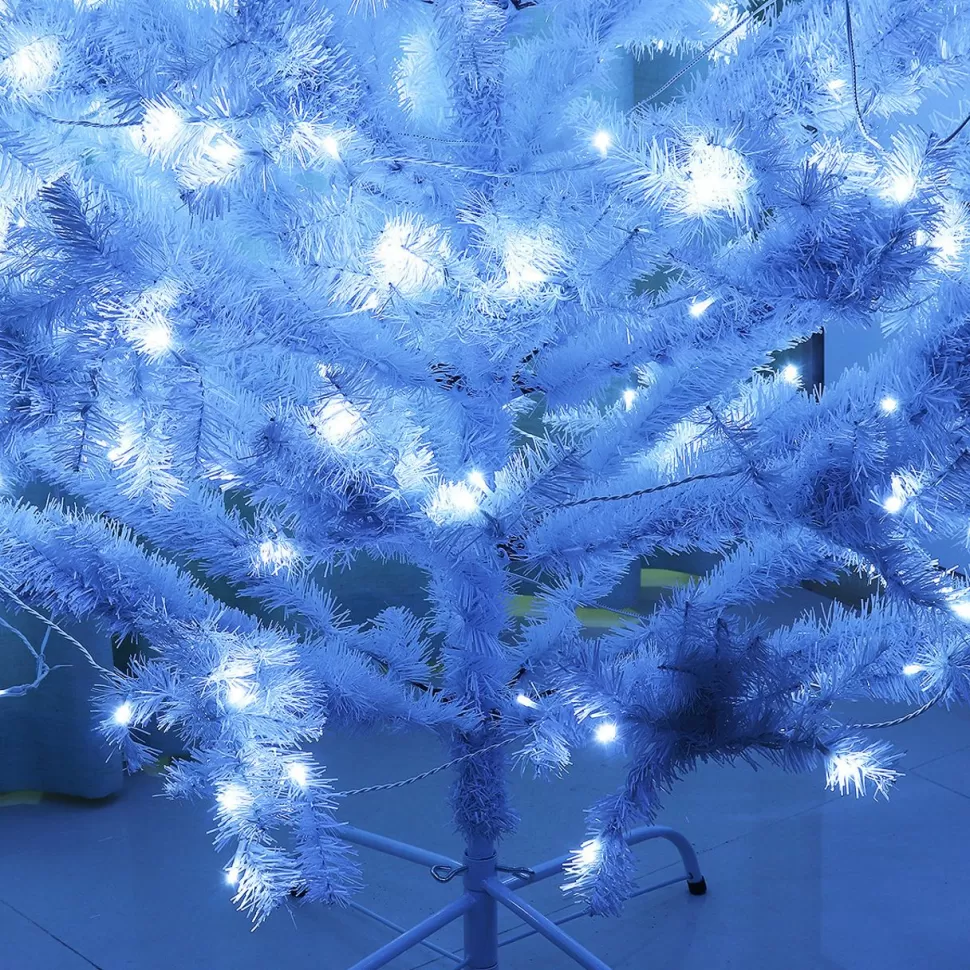Best Sale The Holiday Aisle 7.5' H White Pine Flocked/Frosted Christmas Tree With 360 Led Lights