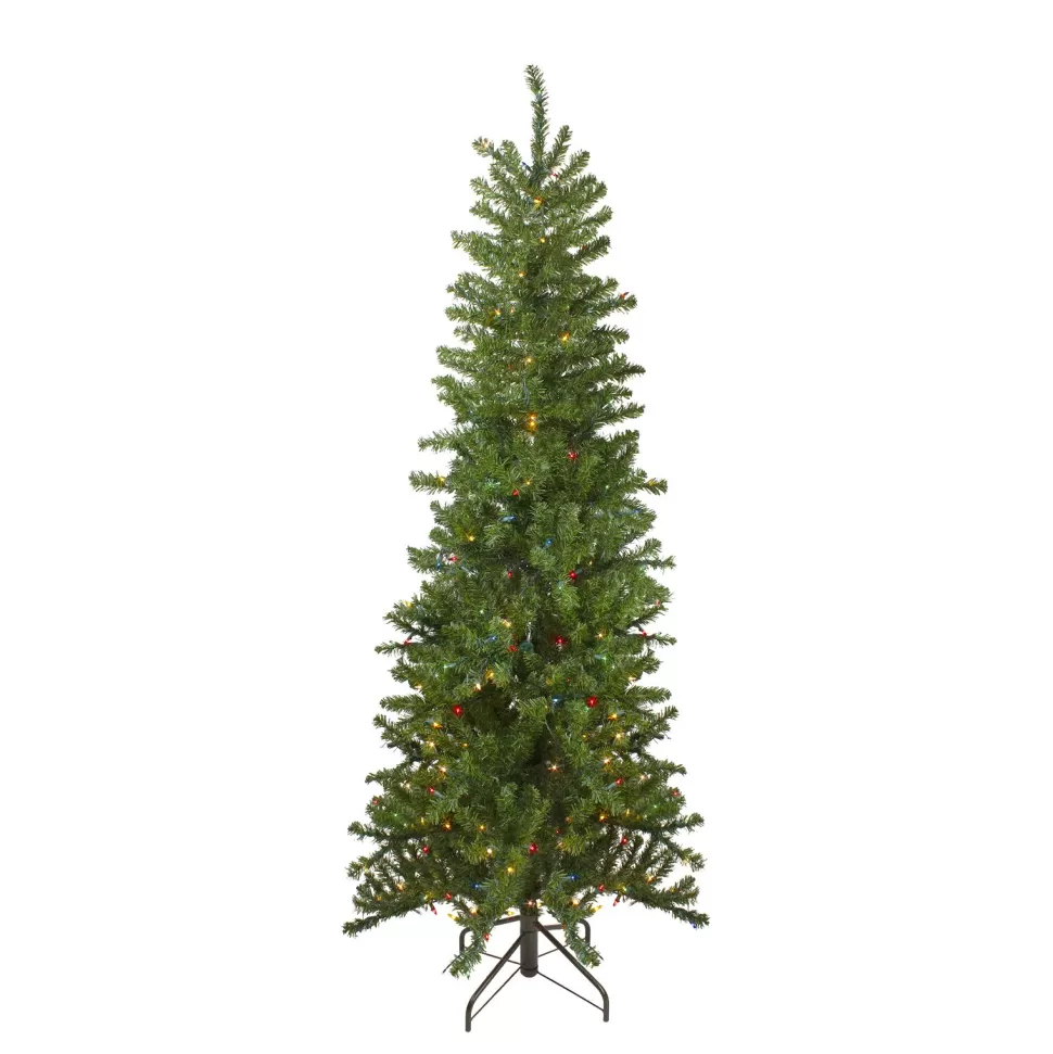 Hot Northlight Seasonal 7.5' Pre-Lit Pencil Canadian Pine Artificial Christmas Tree - Multicolor Lights