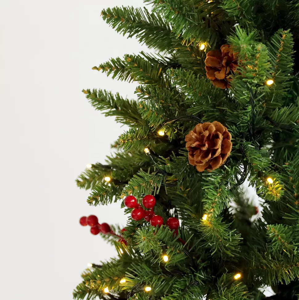 Shop The Holiday Aisle 7.5Ft Artificial Slim Christmas Tree With Cones And Berries And 300 Warm White Lights