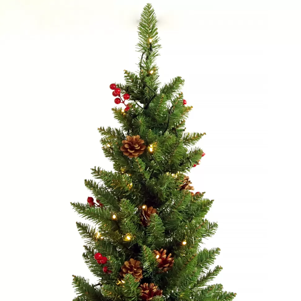 Shop The Holiday Aisle 7.5Ft Artificial Slim Christmas Tree With Cones And Berries And 300 Warm White Lights