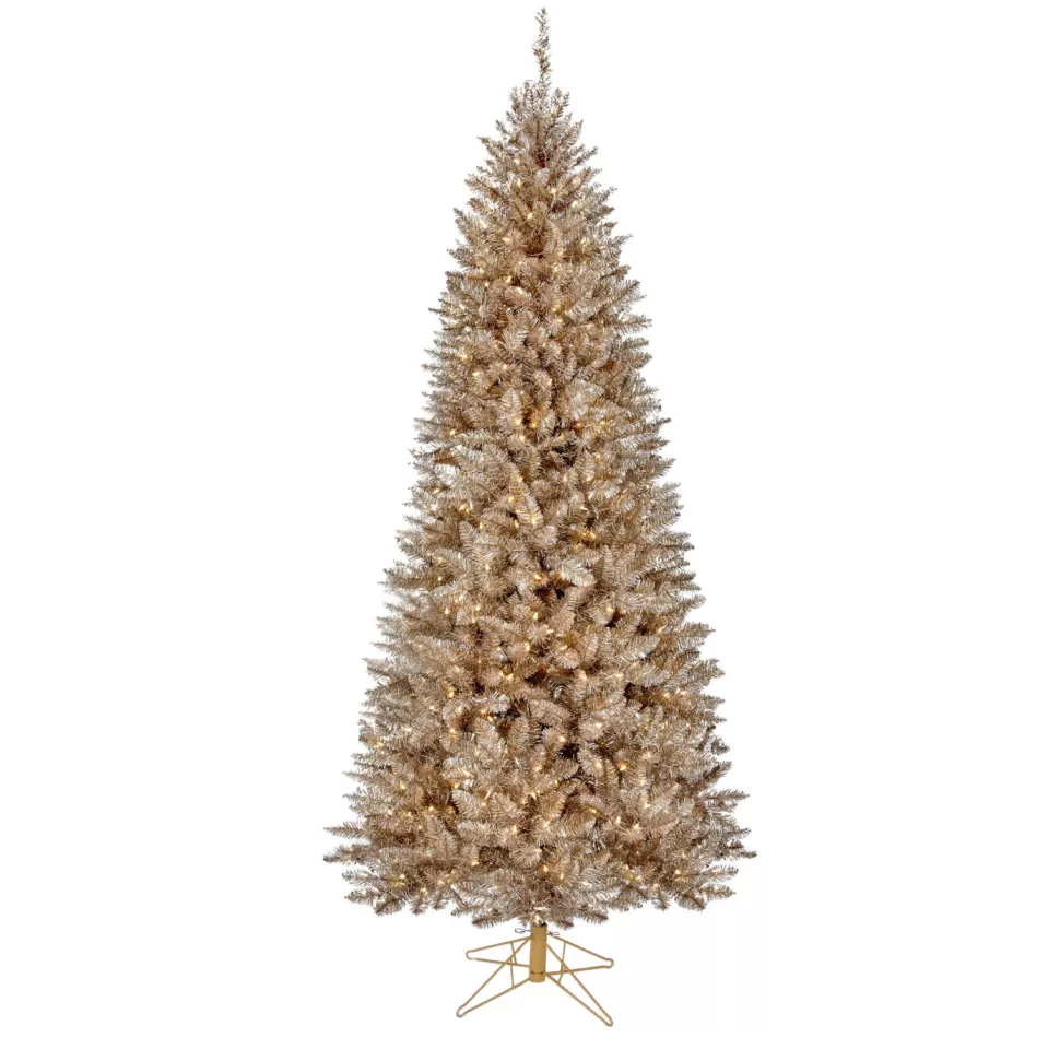 Outlet The Holiday Aisle 7'6" H Champagne Realistic Artificial Fir Christmas Tree With 750 Led Lights And Flowers