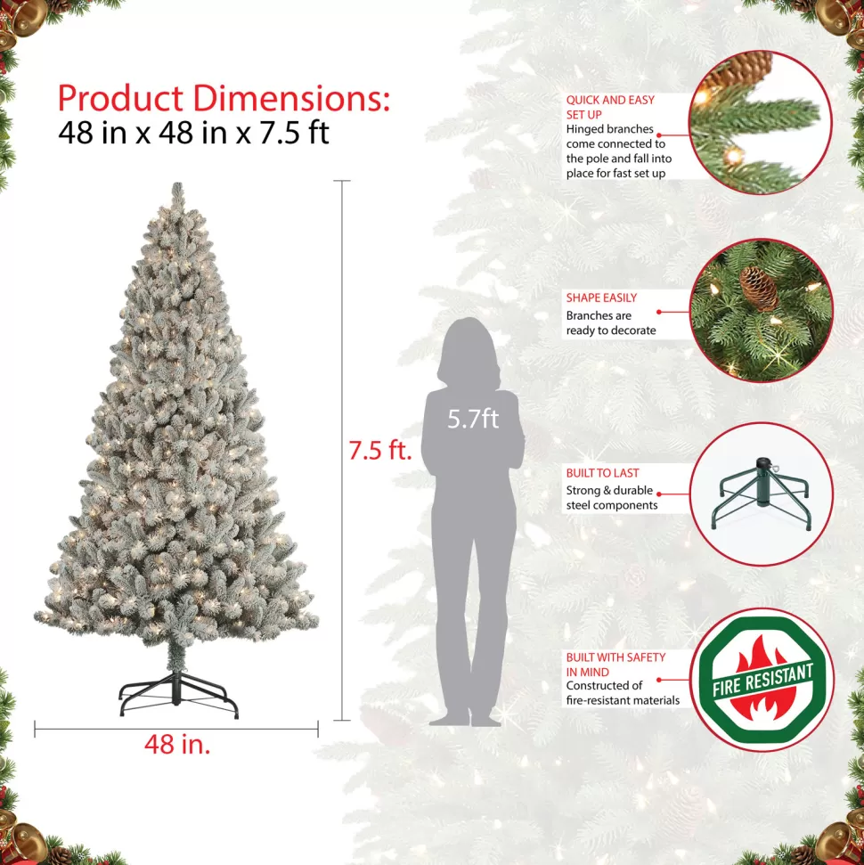 Best Sale The Holiday Aisle 7'6" H Green Pine Frosted Christmas Tree With 500 Lights