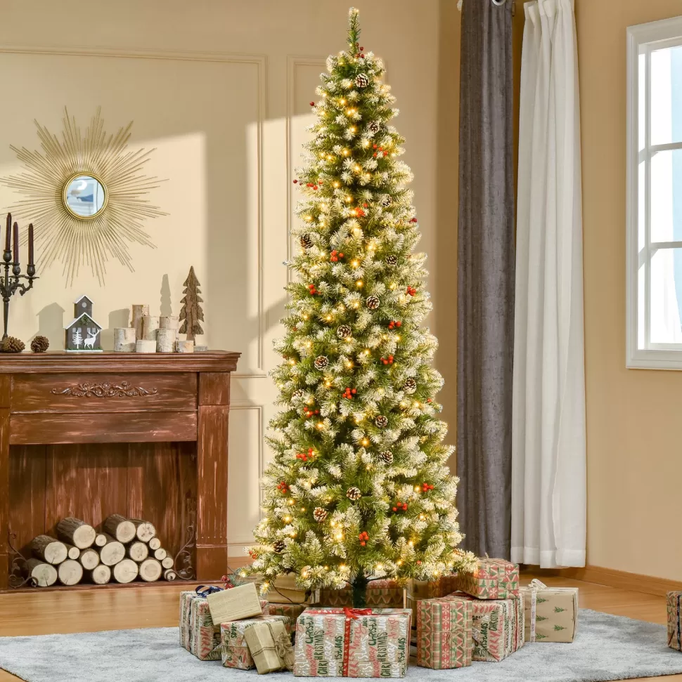 Shop The Holiday Aisle 7'6" H Slender Green/White Flocked/Frosted Christmas Tree With 300 Led Lights