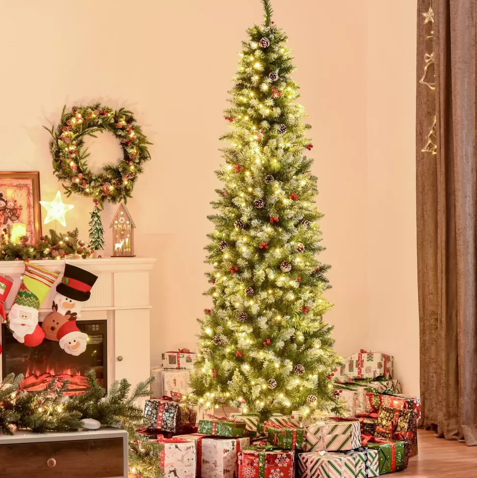 Shop The Holiday Aisle 7'6" H Slender Green/White Flocked/Frosted Christmas Tree With 300 Led Lights