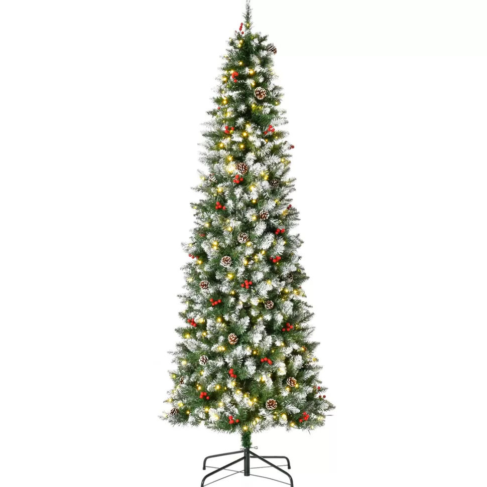 Shop The Holiday Aisle 7'6" H Slender Green/White Flocked/Frosted Christmas Tree With 300 Led Lights