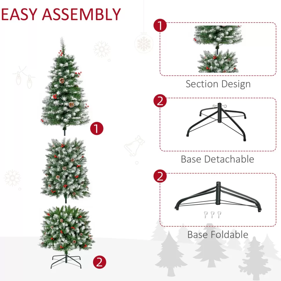 Shop The Holiday Aisle 7'6" H Slender Green/White Flocked/Frosted Christmas Tree With 300 Led Lights