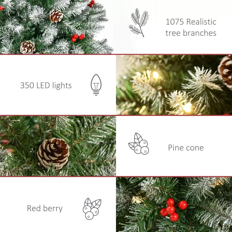 Shop The Holiday Aisle 7'6" H Slender Green/White Flocked/Frosted Christmas Tree With 300 Led Lights