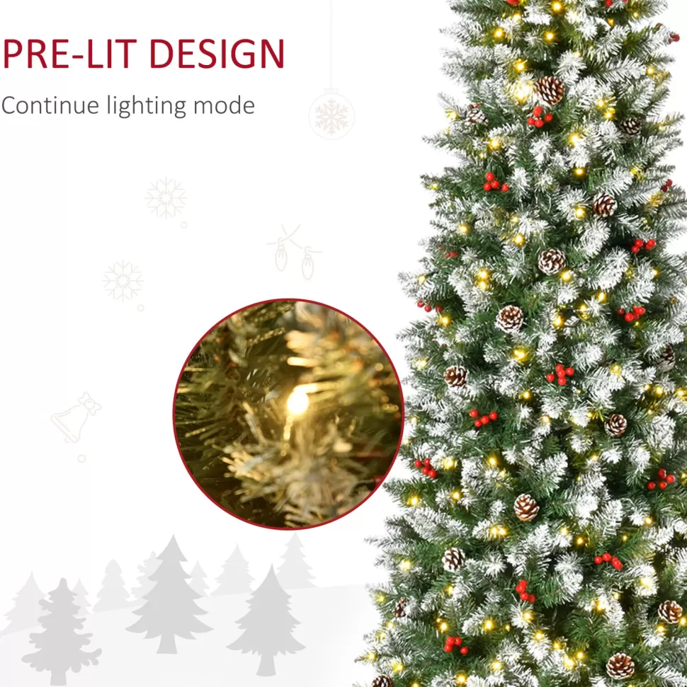 Shop The Holiday Aisle 7'6" H Slender Green/White Flocked/Frosted Christmas Tree With 300 Led Lights