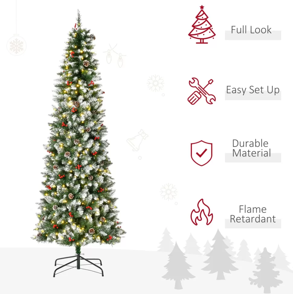 Shop The Holiday Aisle 7'6" H Slender Green/White Flocked/Frosted Christmas Tree With 300 Led Lights