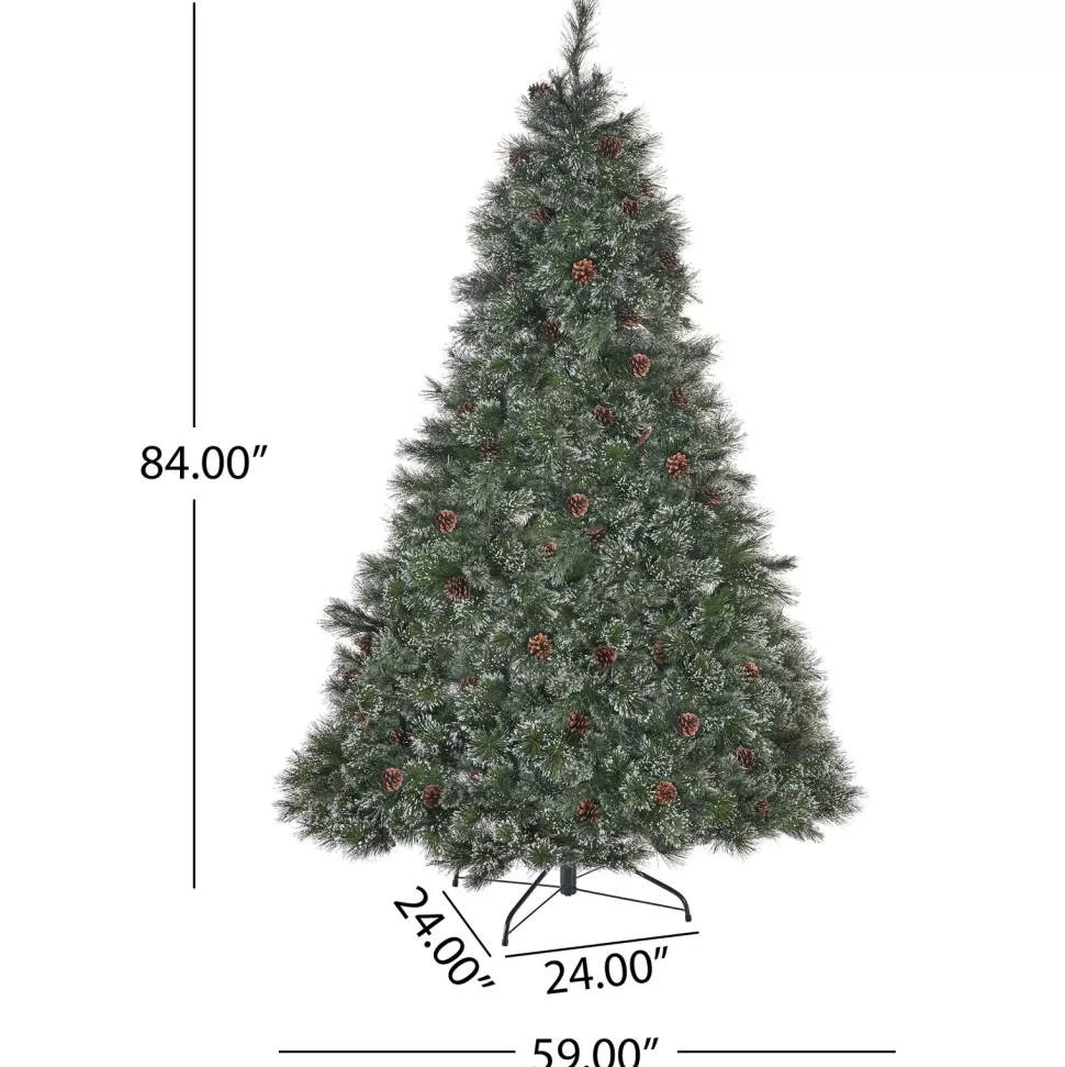 Best The Holiday Aisle 7' Frosted Green Pine Artificial Christmas Tree With 900 Clear Lights