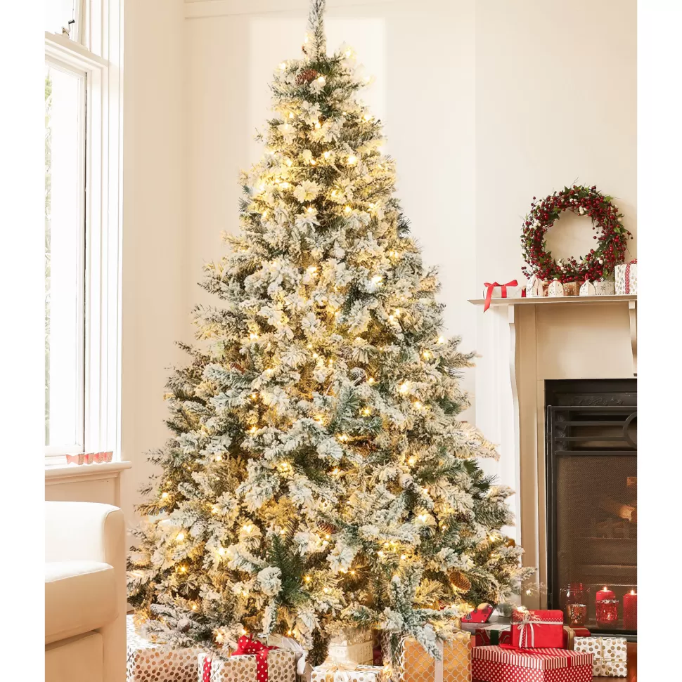 Best The Holiday Aisle 7' Green Pine Flocked Christmas Tree With 350 Led Lights